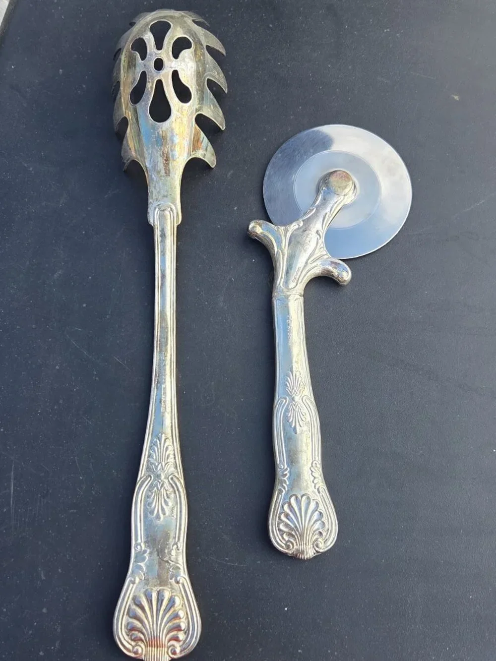VTG Sheffield Silver Plated Pizza Cutter and Pasta Serving Spoon , Made In Italy